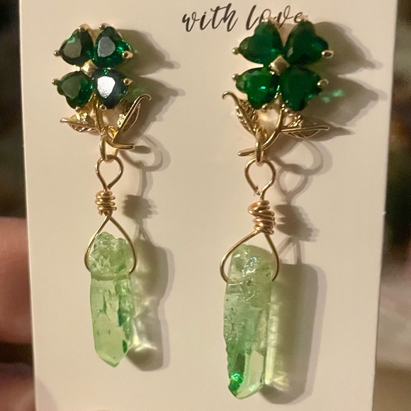 Handmade Shamrock Crystal Earrings - Picture 5 of 5